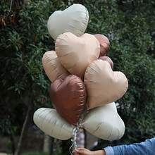6pcs 18-Inch Cream, Coffee, Caramel Heart-Shaped Foil Balloons Set, Vintage Color Palette Birthday Party Decoration, Halloween, Christmas, New Year Decoration, Wedding, Engagement Ceremony, Valentine's Day Party Atmosphere Balloons - View 5