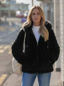 Elegant & Fashionable: Reversible Women's Down Jacket With Faux Fur And Comfortable Hood, Suitable For Autumn/Winter - Black - View 4