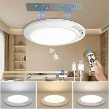 Rechargeable Motion Sensor Ceiling Light, Wireless Magnetic LED Ceiling Light With Remote Control, 3 Color Temperature Adjustable Brightness, No Wiring Adhesive Light, Suitable For Closet, Hallway, Stairwell, Bedroom - White - View 11