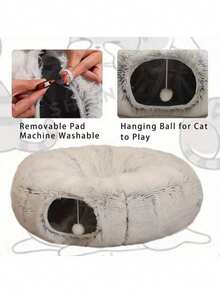 Cat Bed Tunnel Plush Mat - Detachable Washable Soft Mattress, Connectable Cat Play Tunnel, Multi-Functional Cat House, Suitable For Indoor Cats And Puppies To Keep Playing - Grey - View 4
