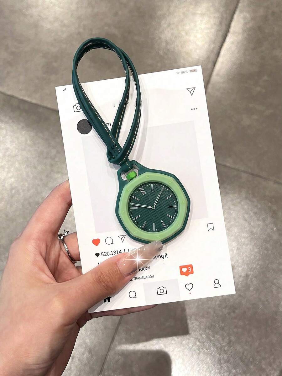 SOKI 1pc Women's Dual-Tone Green Octagonal Pendant Pocket Watch With Stitched Leather Strap, Minimalist Bar Marker Quartz Hanging Clock, Suitable For Various Occasions Like Festivals, Parties, Weddings, Back To School, Christmas, Thanksgiving, Halloween, Easter, Etc., Perfect Gift For Women