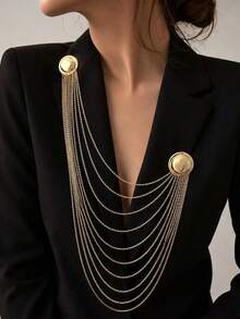 1pc INS Fashion Elegant Multi-Layer Tassel Chain Design Brooch Decoration For Dress/Suit, Exaggerated Chain Bag Pendant - Gold - View 4