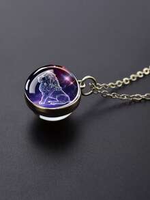 1pc 12 Zodiac Constellation Necklace, Starry Night Glow Glass Ball Pendant Necklace, Suitable For Men And Women, Birthday Gift - Silver - View 2