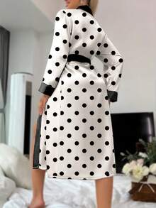 Women's Spring/Autumn Thin Polka Dot Colorblock Romantic Robe, Casual Minimalist For Home And Bedroom - Black and White - View 5