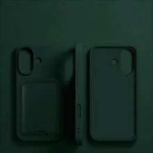 VRNOEI 奢華 3 合 1 吸盤支架卡夾手機殼，相容 iPhone 16 15 11 12 13 14 17 Pro Max Plus 17 AIR，卡槽防摔背蓋配件，相容 Galaxy S26 S25 S24 S22 S21 S23 Ultra 手機殼 - 墨綠色+吸盤+卡包 - 查看 26