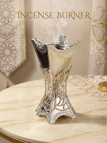 Laser Cut Iron Incense Burner, Arabic Style, Home Decor Fragrance Diffuser, Base, Living Room Ornament, Suitable For Adults, Elegant Display Stand, Natural Aromatherapy - Gold - View 4