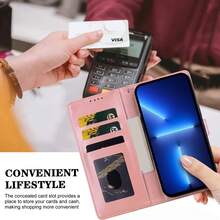 GLANDOTU Funda de teléfono de cuero PU con relieve, diseño de billetera con ranura para tarjeta, apta para múltiples marcas y modelos de teléfono, impermeable, a prueba de golpes, a prueba de caídas, a prueba de arañazos, protección de cobertura completa - Rosa - Ver 2