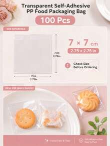 50/100pcs Transparent PP Self-Adhesive Cookie Bags, Mini Resealable Snack Candy Packaging Bags Suitable For Baked Foods, Size 5.5x5.5/7x7/10x10/14x14/15x18cm - Multicolor - View 16