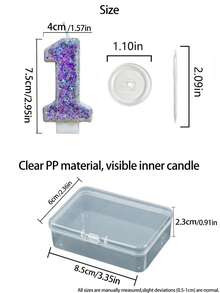 1 pezzo Candela numero 0-9 con pentagramma glitterato viola, stile principessa, stile girly, fatta a mano fai-da-te, decorazione per torta di compleanno per bambini - Lilla Viola - Visualizzare 5