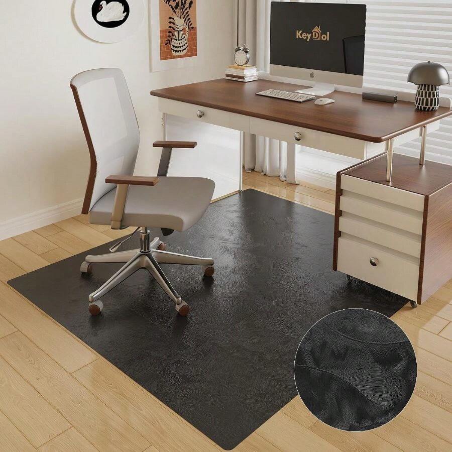 50" X 60" Office Chair Hardwood Floor, Durable PVC Floor Protector, Black Plastic Rolling Chairs, Heavy Duty Under Desk Hard Surfaces - 50"x 60"(1.5mm-feather Texture Pattern) - View 1