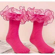Halloween Women Big Ruffle Socks Double Lace Turn Cuff,Breathable Cotton Frilly Cute Dress Sock Girls Women,K407 - Green - View 4