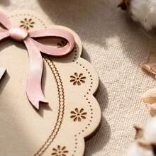 Baby Girl Monthly Milestone Marker, 8 Inch Large Wooden Disc With Pink Bow And Carved Daisy Lace Pattern, 1-12 Months Interchangeable Numbers, Double-Sided Design - Wood Color - View 4