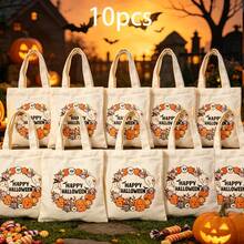 1/5/10pcs Cute Pumpkin Ghost Skeleton Bat Spider Black Cat Little Devil Lantern Pattern Halloween Theme Reusable Fabric Tote Shopping Bags Trick Or Treat Bags, Small Batch Multi-Piece Set Trick Or Treat Bags Storage Bags, Essential Halloween Shopping Gift Packaging Bags, Suitable For Christmas Decoration Indoor Outdoor Yard Garden Lawn Entrance Small Gifts, Essential Halloween Party Small Gift Storage Bags Gift Bags - Multicolor - View 60