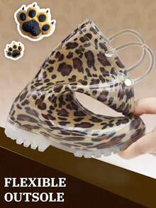 HSYAAMOO Children's Leopard Print Pull-On Mid-Calf Rain Boots, Transparent Non-Slip Sole Fashionable Waterproof Rubber Water Shoes, Suitable For Boys And Girls Outdoor - Brown - View 8