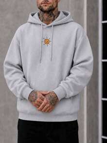 Sudadera con capucha y cordón para hombre de talla grande con estampado de aventura al aire libre, vuelta al colegio, otoño/invierno - Gris - Ver 2