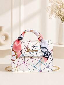 Silk Scarf Chain Colorful Mesh Pattern Fashion Crossbody Bag Handbag - Multicolor - View 8