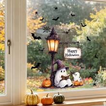 1/2pcs Retro Halloween Streetlight Ghost Black Cat Window Sticker, Double-Sided Visible PVC Electrostatic Adsorption Glass Sticker, Suitable For Homes, Kitchens, Shop Windows, And Other Holiday Parties. - Multicolor - View 3
