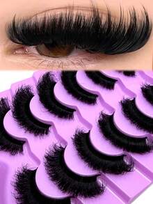 7 Paar 22mm dicke, dichte und niedliche Kunst-Nerz-Wimpern, erzeugen Katzenaugen-Look, natürlich flauschig, übertrieben flauschige künstliche Wimpern, super dicht und langanhaltend 9D-Effekt, dichte lockige Wimpernverlängerung, ideales Make-up-Geschenk für Frauen und Mädchen. - Schwarz - Übersicht 10