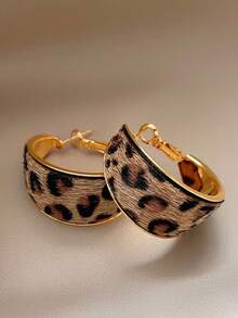 1 Pair Fashion Flocked Leopard Print Hoop Earrings, Suitable For Women's Party Wear - Earrings - View 2