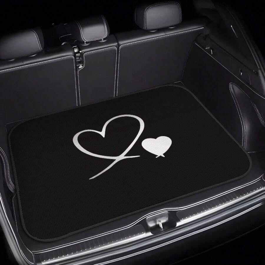 1PC Fashionable Printed Car Trunk Mat, Heart Pattern, Elegant Accessory, Travel Essential, Universal Fit For Multiple Car Models, Car Interior Decoration, Keep Your Trunk Clean And Dry, Personalized Car Trunk Mat. - Heart-shaped - View 1
