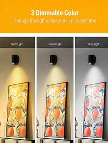 1pc Black Wall Lamp Magnetic Sensor LED Spotlight Switch Dimmable Bedside Light 3 Color Temperature Lighting Fixture Suitable For Living Room, Kitchen, Hallway And Bedroom - one-size - View 7