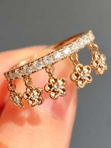 rundraw 1pc Women's Open Ring Gold Copper Exquisite Ring Inlaid With CZ Flower, Wedding Party Ball Outfit - Multicolor - View 9