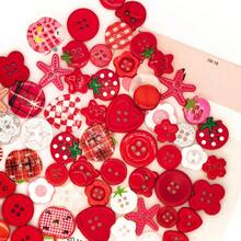 11/22/33/44/55/66/77/88/99Pcs Boxed Red Mixed Color Handmade Button Set, Heart Floral Star Plaid Print Resin Buttons, Multi-Hole Sewing Buttons Suitable For DIY Handmade Scrapbook Decoration Buttons, Clothing Accessories - Multicolor - View 9