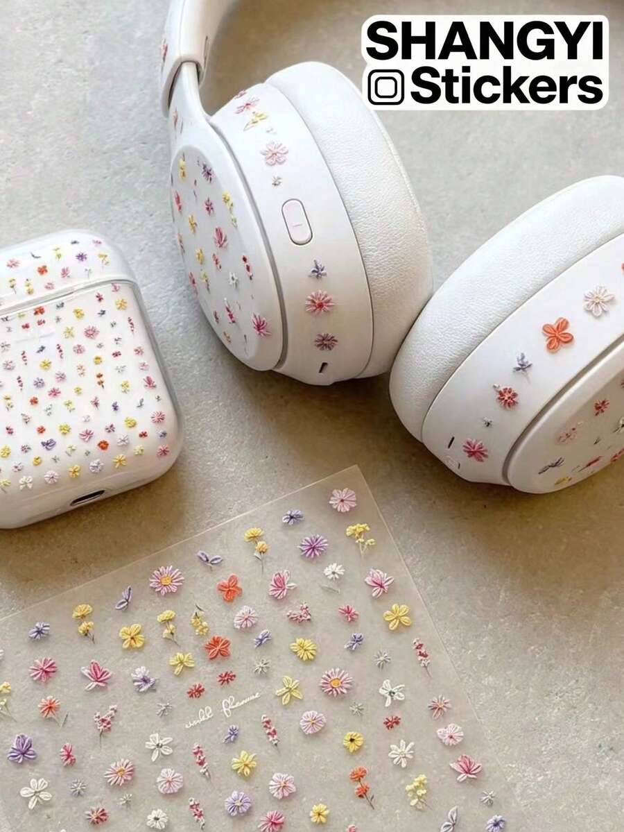 1pc Colorful Embroidered Daisy Decorative Sticker, Macaron Color Palette Floral Pattern With Mini Butterfly And English Text, Fresh Pastoral Embroidery Texture. Suitable For Collage, Phone Case Decoration, Water Bottle Sticker, Notebook Embellishment, Compatible With Various Handmade DIY Creations. - Colorful Embroidered Daisies - View 1