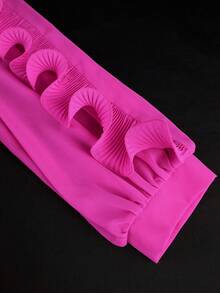 Plus Size Women Elegant Chiffon Maxi Dress With Tiered Ruffles Button And Belted Irregular Hem A Line Dresses Wedding Guest Party Gown - Hot Pink - View 6