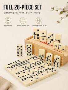 BANAIRE Vintage Natural Wooden Rectangular Dominoes Storage Box, 28-Piece Double Six Dominoes Set, Smooth Resin Material, Educational Strategy Tabletop Game, Suitable For Family Gatherings, Christmas And Birthday Gifts - Multicolor - View 13