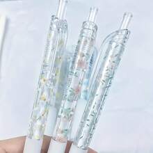 12支可伸縮凝膠墨水筆，0.5mm，快乾黑色替芯，花卉設計，舒適握感，14cm長，書寫順滑輕盈，字跡清晰美觀，適合日記本與辦公文具 - A - 查看 5