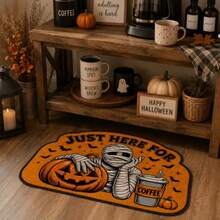 1 pieza Felpudo con patrón de calabaza momia y hoja de arce, alfombra de bienvenida de Halloween, alfombra pequeña de otoño/invierno, felpudo de entrada exterior, alfombra de cocina, decoración del hogar, felpudo de puerta principal - Multicolor - Ver 4