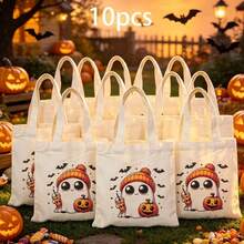 1/5/10pcs Cute Pumpkin Ghost Skeleton Bat Spider Black Cat Little Devil Lantern Pattern Halloween Theme Reusable Fabric Tote Shopping Bags Trick Or Treat Bags, Small Batch Multi-Piece Set Trick Or Treat Bags Storage Bags, Essential Halloween Shopping Gift Packaging Bags, Suitable For Christmas Decoration Indoor Outdoor Yard Garden Lawn Entrance Small Gifts, Essential Halloween Party Small Gift Storage Bags Gift Bags - Multicolor - View 65