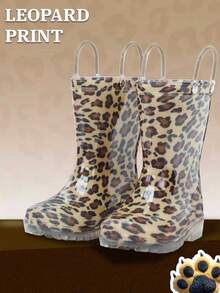 HSYAAMOO Children's Leopard Print Pull-On Mid-Calf Rain Boots, Transparent Non-Slip Sole Fashionable Waterproof Rubber Water Shoes, Suitable For Boys And Girls Outdoor - Brown - View 7