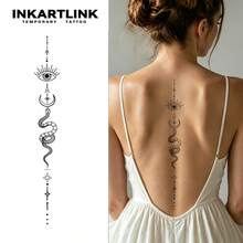 INKARTLINK 1PC All-Seeing Eye Snake & Spine Tattoo Back Decorative Sticker, Temporary Waterproof Body Art Tattoo Sticker, Lasts 1-2 Weeks, Plant-Based Juice Tattoo, Suitable As A Gift For Girls, Essential For People, Party Decoration - Black - View 1