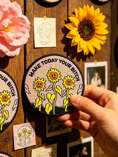 1pc/2pcs/3pcs/5pcs/8pcs Positive Vibes Sunflower Embroidery Patch