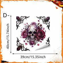 1pc Gothic-Style Halloween Window Sticker, Featuring Rose Skulls, Withered Trees, And Spider Webs Patterns. It Is Reusable And Suitable For Indoor Home Decoration, Store Windows, Autumn Horror-Themed Parties, And Window Decorations. - Multicolor - View 13
