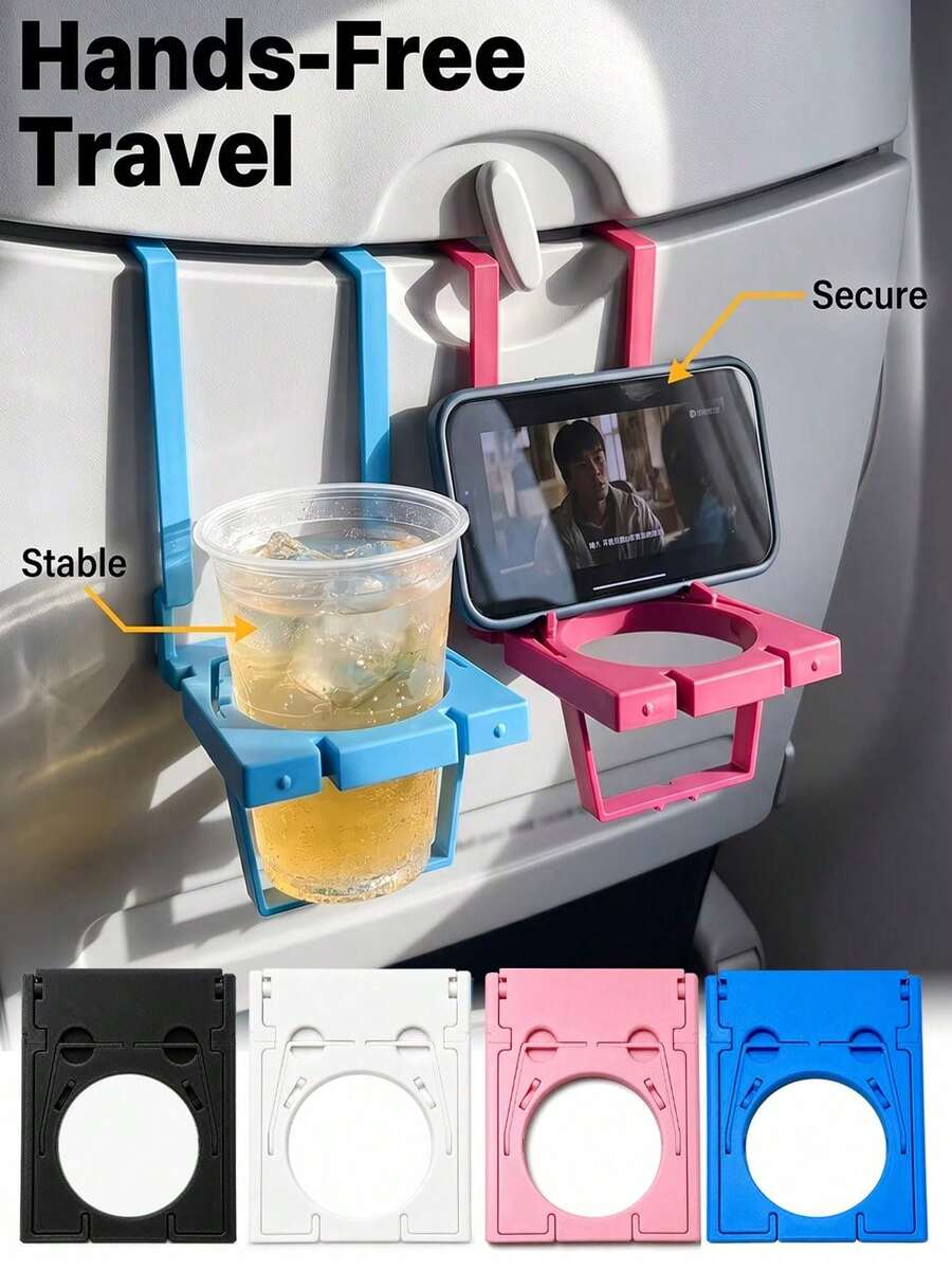 Airplane Phone Holder, Portable Travel Stand, Foldable Adjustable Rotating Selfie Stand (Suitable For Desk, Train Seat, Luggage, Kitchen Cabinet) - Durable Plastic Structure, Compact Foldable Phone Hook, Universal Phone Holder (Suitable For Various Phones, Travel And Home Scenarios)