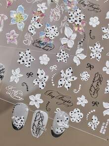 1張5D白色木蘭心形梅花黑點蝴蝶結藝術書法美甲貼紙飾品貼紙 - 彩色 - 查看 2