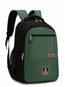 Unisex Backpack, Black & Grey Contrast Color Sports Star Logo Daily Use Bag, Multiple Front Zipper Pockets, Suitable For School, Gym, Daily Commute - Multicolor - View 5
