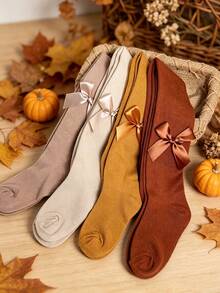 4/1pc Girl's/Girls' Autumn/Winter Snug Fit Leggings, Retro Maillard Color Palette Sweet & Cute Girls' Tights, Suitable For Daily Wear - Multicolor - View 2