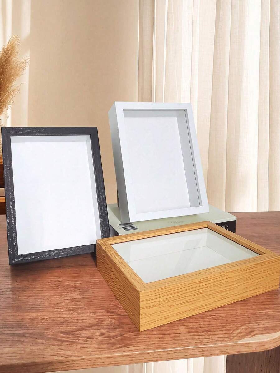 1 buah Bingkai Foto 3D Berongga Kayu DIY, Kotak Pajangan Bunga Kering, Dekorasi Foto Mini, Kotak Hadiah yang Dipersonalisasi, Cocok untuk Ulang Tahun Keluarga dan Teman, Aksesori Dekorasi Museum Bingkai Foto Resin Mini - persegi panjang - View 1