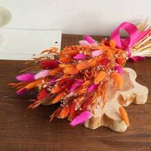 1 Bunch Orange Pink Artificial Fluffy Rabbit Tail Grass And Leaves, Low Maintenance Faux Floral, Suitable For Wedding Centerpiece Decoration, Autumn/Winter Holiday Decor - Orange-red - View 1