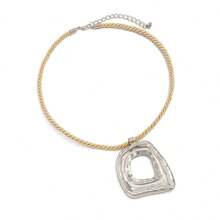 1pc Vintage European & American Style Twisted Rope Thick Chain Necklace, Asymmetrical Hollow Square Geometric Pendant, Lightweight Luxury Long Collarbone Chain - Necklace - View 7