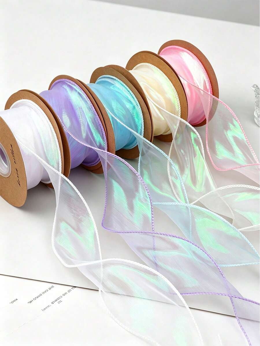 Organza Iridescent Ribbon, Mixed Color Sheer Transparent Satin Ribbon, 1.57 Inch, For Gift Wrapping, Easter Handmade Decoration Ribbon, Suitable For Weddings, Christmas, Invitations, Flower Bouquets, Bow Making - View 1