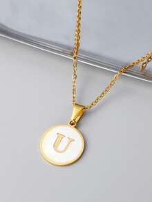 1pc 18k Gold Plated Titanium Steel Necklace With Seashell Pendant, A To Z Alphabets Personalized Necklace Best Gift For Daughter And Suitable For Women - Gold - View 30