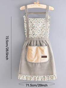 1pc Ditsy Floral Sleeveless Apron With Pocket, Fashionable Kitchen Cooking Household Item,Kitchen,Bathroom,Home,Household Suppliers - Green - View 3