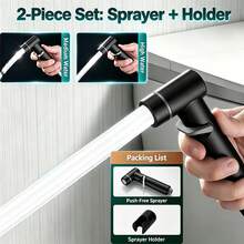 Gun Black Pressurized Handheld Bidet Sprayer With Fixed Bracket, Pressurized Water Flow, Matching Fixed Bracket For Convenient Storage, Flexible Water Flow Control, Easy Installation, Multi-Scenario Use For Toilet Cleaning, Feminine Wash, Floor Rinsing, Pet Bathing Px - Black - View 2