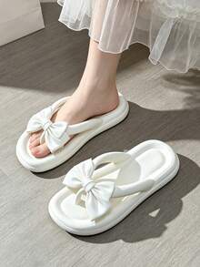 Women's Cute Bow Flip Flops, EVA Summer Sandals, Soft Slippers, Suitable For Beach, Pool, Indoor And Outdoor Use - White - View 2