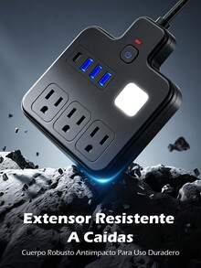 Cable de extensión corto con puertos USB, protector contra sobrecarga con múltiples enchufes, 3 tomas de corriente y 4 USB (1 USB C 5V/1A), estación de carga de pared plana con luz nocturna suave para el hogar, oficina o dormitorio - Tipo de Enchufe A USA (110-127V) - Ver 5